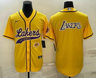 Mens Los Angeles Lakers Yellow Big Logo With Patch Cool Base Stitched Baseball Jersey,We sell and wholesale Mens Los Angeles Lakers Yellow Big Logo With Patch Cool Base Stitched Baseball Jersey on line form chian!